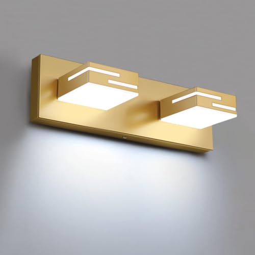 LED Modern Bathroom Vanity Light Fixtures, Dimmable Gold Vanity Lights for Bathroom Lighting Fixtures Over Mirror, with 360° Rotatable Heads 2-Light 16-inch (Cool White 6000K) - color: Gold, size: 2-light, 16-inch