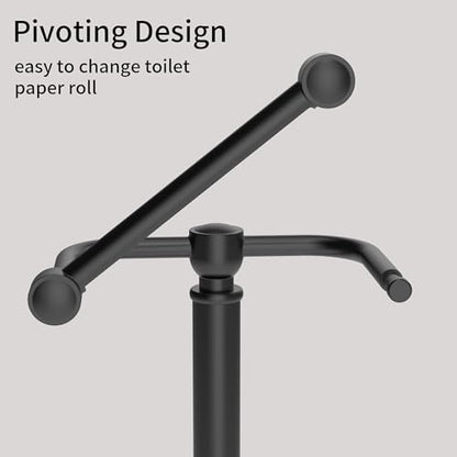 Toilet Paper Holder Stand, Matte Black Toilet Paper Holder Free Standing,Post Pivoting Design & Stable Weighted Base SUS304 Stainless Steel for Bathroom - color: Matte Black