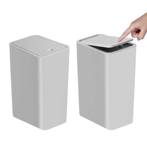 TIPGO Bathroom Trash Can with Lid, 10 Liter/ 2.6 Gallon Slim Garbage Can, Small Trash Bin Waste Basket with Pop-Up Lid for Kitchen, Bedroom, Living Room, Office (2 Pack, Grey) - color: Grey, size: 2 Pack