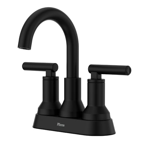 Pfister Capistrano 4 in Centerset 3-Hole Matte Black Bathroom Sink Faucet with 2-Handle Push & Seal Drain Technology WaterSense NSF Certified Vanity Faucet LF048CSOSDB - color: Spot Defense Matte Black, size: 1 Pack