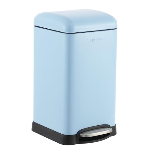 happimess Betty Retro Mini 3.2 Gal Step Trash Can, Tide Pool Blue | Soft-Close Lid, Removable Liner, Iron, Hands-Free Pedal, Satin Finish, Non-Skid Base, Built-In Damper, Modern, Minimalistic - color: Tide Pool Blue