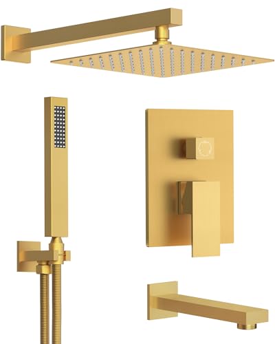 10" Shower Faucet Set with Tub Spount, High Pressure Rainfall Shower Head and Handheld Sprayer Combo, Bathroom Tub Shower Faucet Set, Brushed Gold - color: Brushed Gold