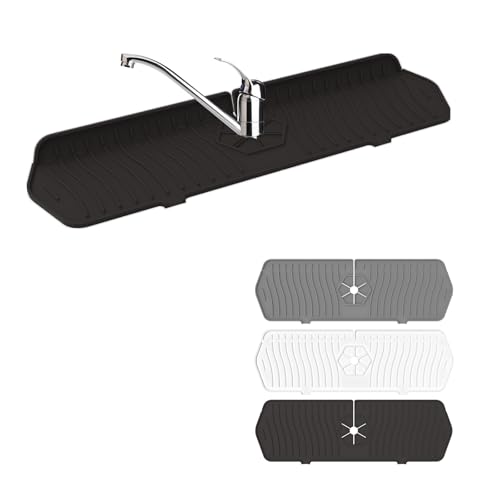 Faucet Guard - 90 Foldable Drain Mat for Kitchen & Bathroom with 2 Drain Ports (Black, 17.7"*5.66") - color: Black, size: 17.7"*5.78"