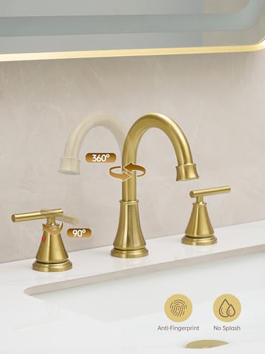 Widespread Bathroom Sink Faucet 3 Hole, Brushed Gold Bathroom Faucet with Metal Pop-Up Drain, 2 Handle for 6-16" RV Vanity Sink - color: Brushed Gold