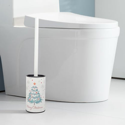 Toilet Brush and Holder Set, Stainless Steel, Round Base and Long Handle for Bathroom Deep Cleaning, Drip-Proof, Space Saving for Storag - color: Christmas Tree