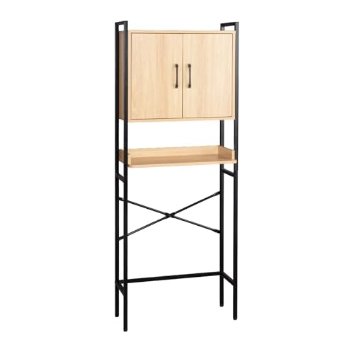 Karl home Over The Toilet Storage Cabinet, Bathroom Space Saver Organizer | Freestanding Above Toilet Rack with Adjustable Shelf, Open Shelf and Acrylic Glass Doors for Bathroom Storage