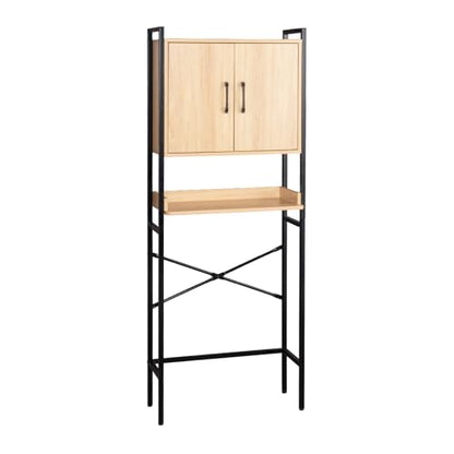 Karl home Over The Toilet Storage Cabinet, Bathroom Space Saver Organizer | Freestanding Above Toilet Rack with Adjustable Shelf, Open Shelf and Acrylic Glass Doors for Bathroom Storage