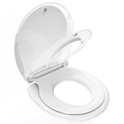 Toilet Seat with Toddler Seat, Potty Training Toilet Seat Round 2 in 1 Soft Close Quiet No Slapping, Magnetic Absorption, Easy to Install and Clean,White - color: White, size: Round 16.5inch with Baby Seat & Magnetic
