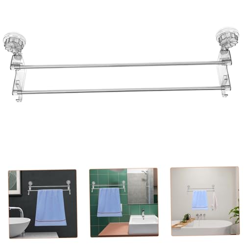 Simple Elegant Suction Cup Towel Rack No Drill Double Pole Bathroom Wall Mount Towel Holder Dryer Shoe Rack