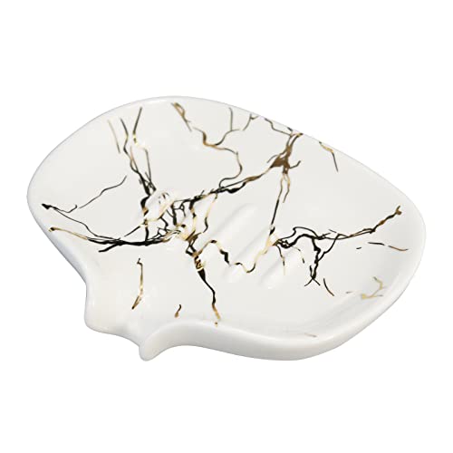 Gold Marble Texture Soap Dish Ceramic Soap Holder Self Draining Soap Dish Waterfall Slot Sponge Holder Bathroom Accessories for Bathroom, Kitchen,Bar Counter. - color: Marble Gold