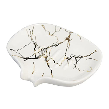 Gold Marble Texture Soap Dish Ceramic Soap Holder Self Draining Soap Dish Waterfall Slot Sponge Holder Bathroom Accessories for Bathroom, Kitchen,Bar Counter. - color: Marble Gold