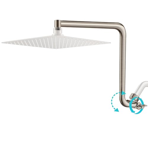 Rain Shower Head Extension Arm, Upgrade 12 Inch Metal Shower Extend Arm, Height/Angle Adjustable Curved Showerhead Extender with 1/2 Universal Connection, Flexible Rise or Lower Shower Head Nickel - color: Nickel