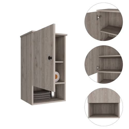 Kitchen Bathroom Wall Cabinet Medicine Cabinet, Garage or Laundry Room Wall Storage Cabinet, Single Door Linen Tower Bathroom Cabinet with Open Shelf, Light Grey - color: Light Gray