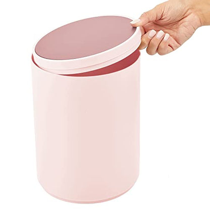 mDesign Plastic Small Slim Round 1.7 Gallon/6.5 Liter Trash Can with Removable Swing Lid - Light Pink/Rosette Pink - color: Light Pink/Rosette