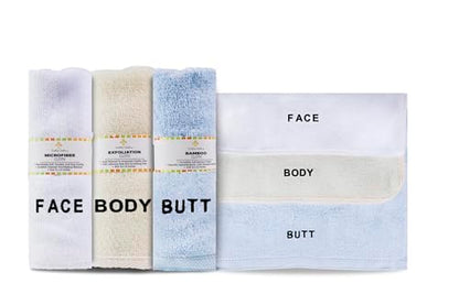 Crafty Cloth 6-Piece Washcloth Set – 3 Distinct Textures for Face, Body, & Sensitive Areas – Embroidered, Microfiber, Exfoliating Nylon, & Viscose Derived from Bamboo - 12x12