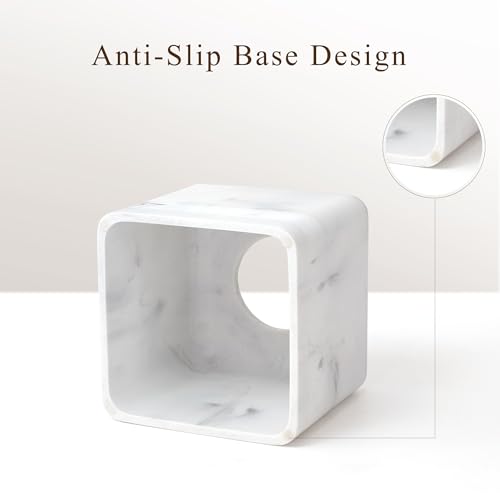 Resin Tissue Box Cover, Modern Square Holder,White | White resin tissue box cover with modern square design and silicone feet for bathroom vanity, office desk, and living room - color: White