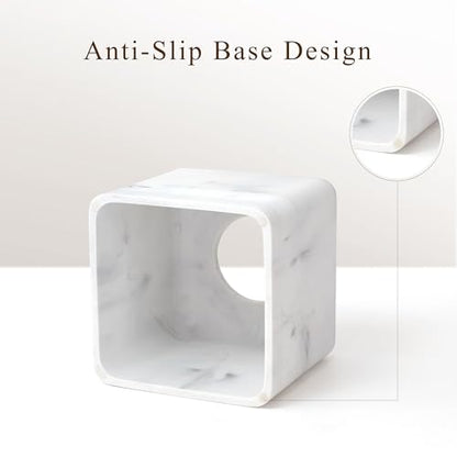 Resin Tissue Box Cover, Modern Square Holder,White | White resin tissue box cover with modern square design and silicone feet for bathroom vanity, office desk, and living room - color: White