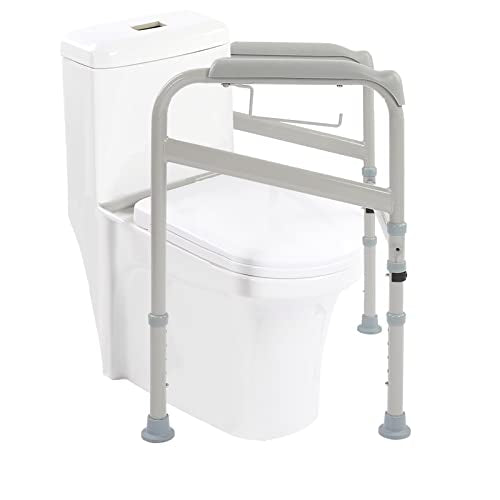 Adjustable Toilet Safety Rail – Height & Width Adjustable Grab Bar, Non Slip Armrests, Folding Bathroom Handrail for Elderly & Disabled Support