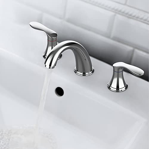 Bathroom Sink Faucet, Faucet for Bathroom Sink, Widespread Chrome Bathroom Faucet 3 Hole with Plastic Pop Up Drain and cUPC Lead-Free Hose - (Chrome 2 Packs) - color: Chrome, size: 8 inch 2 packs