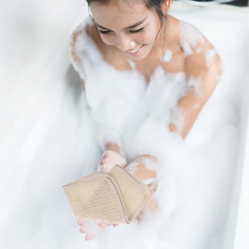 Happyyami 5pcs Linen Bath Towel Set with Rich Foam and Massage Features, Square Shower Bathing Towels for Exfoliating and Deep Cleansing in Bathroom
