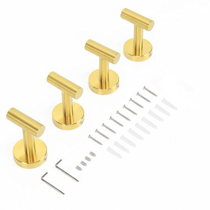 Livabber Bathroom Towel Hooks, 304 Stainless Steel Robe Shower Hooks Wall Mounted, Heavy Duty Towel Hangers for Bathroom Kitchen Bedroom (4 Pack, Gold) - color: Gold, size: 4 Pack