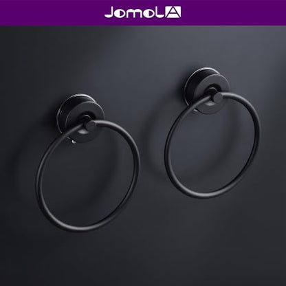 JOMOLA Stainless Steel Suction Cup Towel Ring Holder - No Drill Bathroom & Shower Accessories, Rustproof Adjustable Towel Rack for Spa, Poolside, Gym, RV, Boat, Matte Black (2-Pack) - color: Black-2 Pack