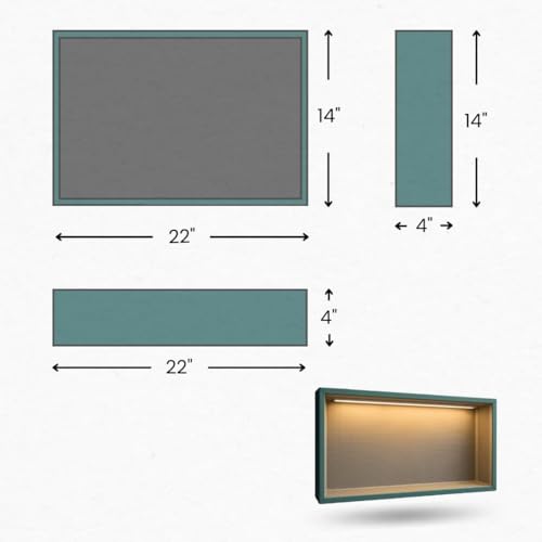Shower Niche Insert Tile Ready with LED Light, 14x22 Inches – Recessed Wall Niche Insert for Shower Walls – Prefab Bathroom Shelf with Light Bar – Easy Tile Installation, Soft Warm Hue, Rectangle - size: 14x22