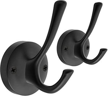 TOFIIGREM Black Towel Hooks, 2 Pack Coat Robe Hook Heavy Duty Metal Double Bathrobe Hook Wall Mounted, Hand Towels Hooks for Cubicle Bathroom Kitchen Closet Garage - color: Black, size: 2 Pack