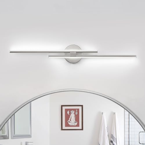 EDISLIVE Dimmable Modern LED Vanity Light Fixtures Bathroom Vanity Wall Lighting, 31.5 in Mirror Vanity Lighting Fixtures for Bathroom Bedroom Makeup Living Room,Nickel - color: Nickel, size: 31.5 inch