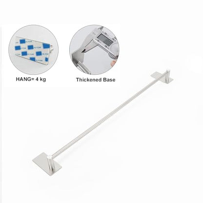 NearMoon Self Adhesive Bathroom Towel Bar- Stainless Steel Bath Wall Shelf Rack Hanging Towel Stick On Sticky Hanger Contemporary Style, NO Drilling (1 Pack, Brushed Nickel, 24-Inch Towel Rack) - color: Brushed Nickel, size: 24-Inch