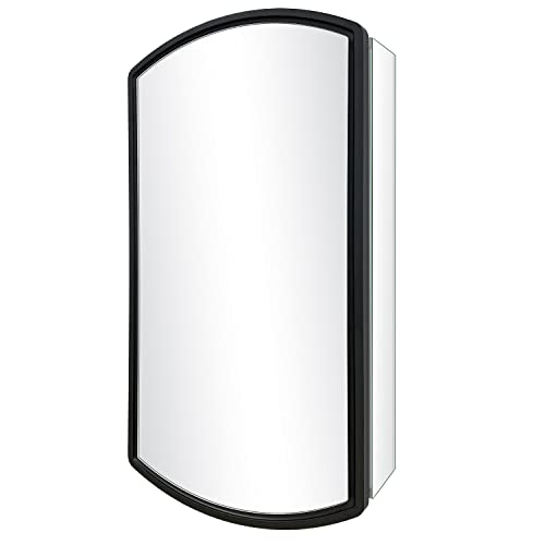 Arched 16" W x 26" H Aluminum Single-Door Bathroom Medicine Cabinet with Mirror, Recessed or Surface Mount Bathroom Wall Cabinet, Black Frame