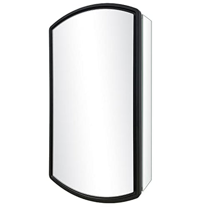 Arched 16" W x 26" H Aluminum Single-Door Bathroom Medicine Cabinet with Mirror, Recessed or Surface Mount Bathroom Wall Cabinet, Black Frame