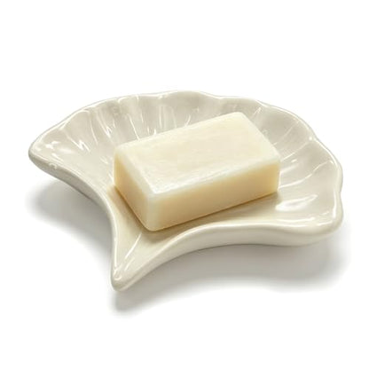 Ceramic Soap Holder, Seashell Self-Draining Soap Tray for Sink, Bathroom, Shower, Small Elegant Glazed Soap Dish, Easy to Clean (White) - color: White