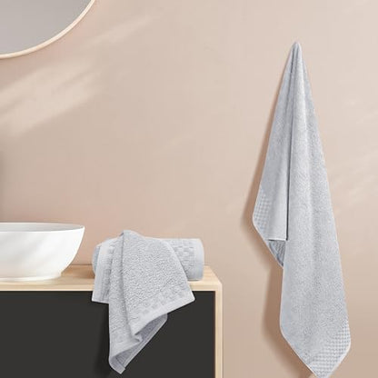 MyOwn Ultra Soft 3 Pack Cotton Towel Set, Contains a Bath Towels 28x55 inch, a Hand Towels 16x24 inch & a Wash Coths 12x12 inch, Ideal Everyday use, Compact & Lightweight - Light Grey - color: Light Grey, size: 3 Pack Set