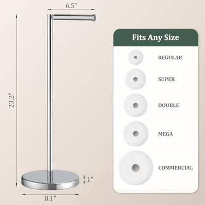 Chrome Toilet Paper Holder Stand Freestanding Tissue Roll Holder Bathroom | 304 Stainless Steel Rustproof Free Standing Toilet Paper Stand Storage for 4 Rolls(Fits All Rolls) by Evolvegoods - color: Chrome