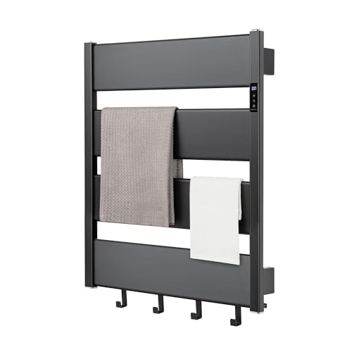 K&KALONZO Electric Heated Towel Rack, 2-Min Heat, Plug-in/Hardwired, H4-B | Wall Mounted, 10 Timers & 3 Heat Levels, 2H Rapid Dry, Anti-Scald, Aerospace Aluminum Towel Warmer for Bathroom, 4 Hooks, - color: Black, size: 4-Bar