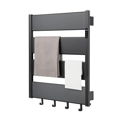 K&KALONZO Electric Heated Towel Rack, 2-Min Heat, Plug-in/Hardwired, H4-B | Wall Mounted, 10 Timers & 3 Heat Levels, 2H Rapid Dry, Anti-Scald, Aerospace Aluminum Towel Warmer for Bathroom, 4 Hooks, - color: Black, size: 4-Bar