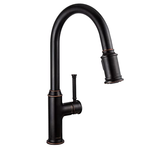 Lava Odoro Oil Rubbed Bronze Kitchen Faucet with Pull Down Sprayer, Single Handle Kitchen Sink Faucet Bronze Faucet for Kitchen Sink 1 Hole and 3 Hole, Deck Plate Included, KF421-ORB - color: Oil Rubbed Bronze, style: Standard