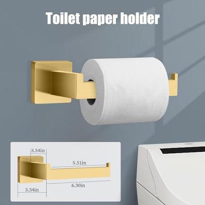 5 Piece Gold Towel Bar Set Bathroom Hardware Set Gold Bathroom Accessories Set with 2 Towel Hook, Stainless Steel Wall Mounted Bathroom Towel Rack Set Square 16-Inch - color: Brushed Gold, size: 16 IN