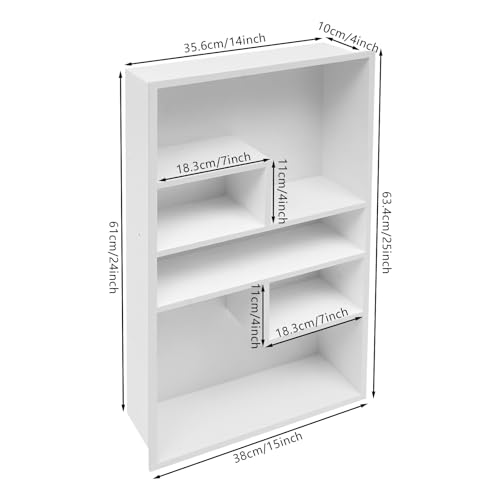 Stainless Steel Recessed Medicine Cabinet 14 * 24, Rust-proof Metal Wall Niche, In Wall Shower Niche Shelf Insert Replacement, Recessed Medicine Cabinets w/ 5 Compartments, for Bedrooms (White) - color: White