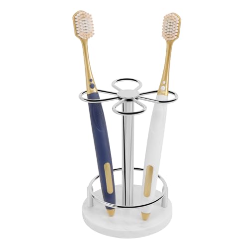 Toothbrush Holder Stand for Bathroom, Metal Toothbrush Organizer with Marble Base, Toothbrush Storage Collection for Family, Suitable for Home Hotel Countertop Vanity (Small, Chrome Finish) - color: Chrome Finish, size: Small
