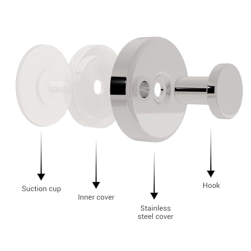 Suction Cup Hooks for Shower - 4 Pack, Chrome - Stainless Steel, Strong Suction, No Drill, Removable Hanger, Tile Bathroom Kitchen Wall, Glass Door, Mirror Hook Hanging Robe, Towel Holder - color: Chrome