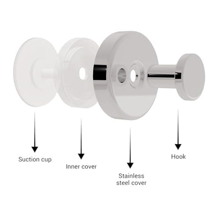 Suction Cup Hooks for Shower - 4 Pack, Chrome - Stainless Steel, Strong Suction, No Drill, Removable Hanger, Tile Bathroom Kitchen Wall, Glass Door, Mirror Hook Hanging Robe, Towel Holder - color: Chrome