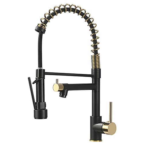 AIMADI Kitchen Faucet,Black and Gold Kitchen Faucet with Sprayer | Commercial Style Matte Black Single Handle Single Hole Kitchen Sink Faucet - color: Black and Gold, style: Contemporary