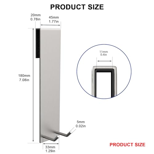 Shower Door Hook, Extended Length Frameless Shower Door Hook (7 Inches), Heavy-Duty Bathrobe Towel Stainless Steel Hook, No Drilling or Adhesive Required, 2-Pack, Silver - color: Silver-SXJ