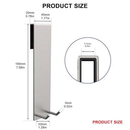 Shower Door Hook, Extended Length Frameless Shower Door Hook (7 Inches), Heavy-Duty Bathrobe Towel Stainless Steel Hook, No Drilling or Adhesive Required, 2-Pack, Silver - color: Silver-SXJ