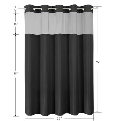 Colorful Star No Hook Waffle Shower Curtain with Snap in Fabric, Waterproof Shower Curtains with See Through Top Window, Hotel Luxury Heavy Duty Bathroom Curtain and Liner Set, 72'' x 75'', Black - color: Black, size: 72"W x 75"L (Pack of 1)