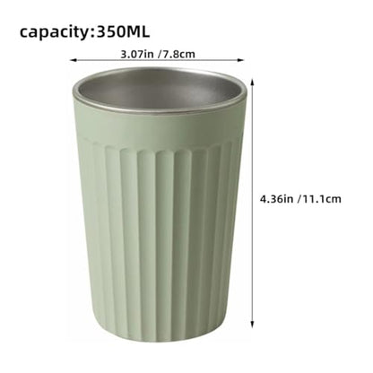 PRETYZOOM Stainless Steel Toothbrush Holder Cup 350ml Green Mouthwash Rinse Cup Sturdy Bathroom Storage Container for Home Office School