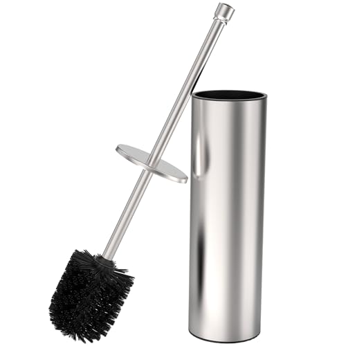 Toilet Brush and Holder Set, Toilet Bowl Brush for Bathroom with Long Handle, Stainless Steel Toilet Cleaner Brush with Durable Scrubbing Bristles,Splash-Proof (Brushed Nickel) - color: Brushed Nickel