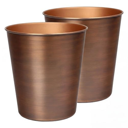 happimess Nolan 2 Gal Smooth Steel Wastebasket, Antique Copper, Set of 2 | 10" Height, Lidless Open Top, Fingerprint Resistant, Copper-Plated Finish, Small Space Design - color: Antique Copper, size: Set of 2